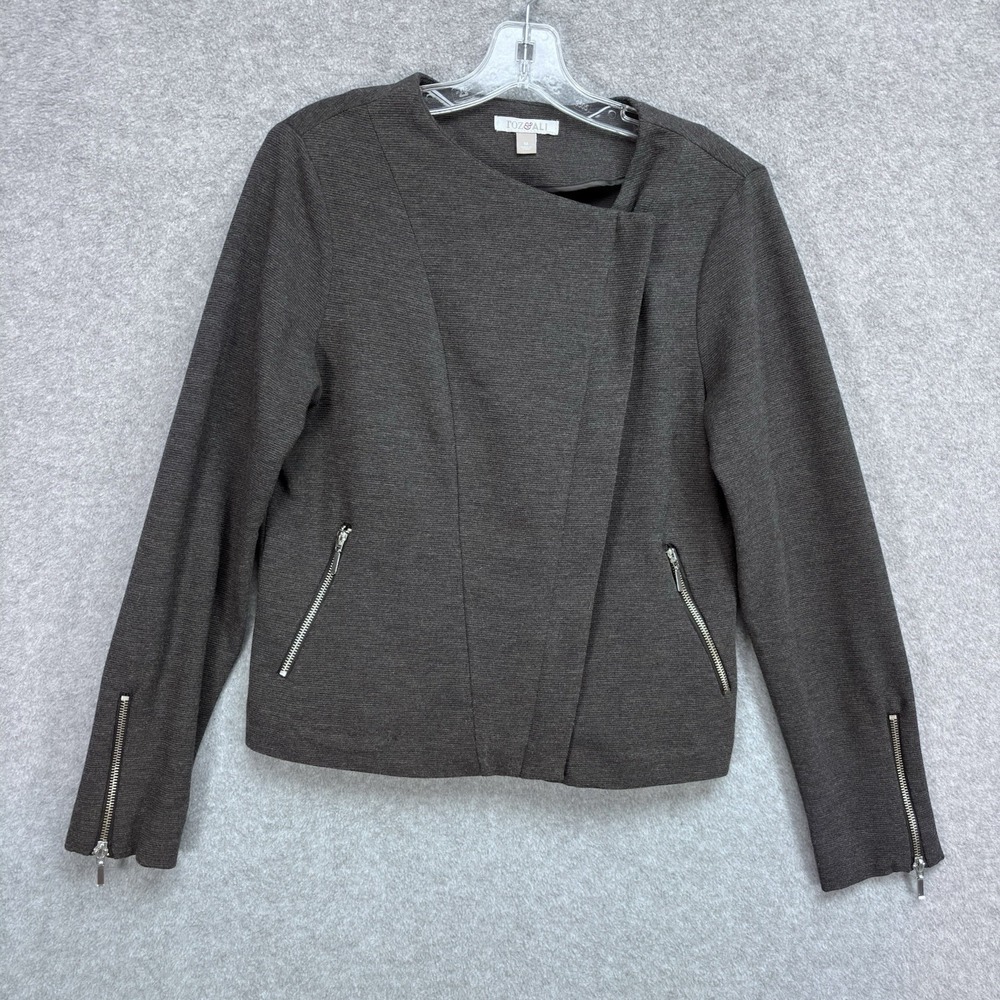 Roz Ali Moto Knit Jacket Size‎ Medium Gray Zip Front Y2K Edgy Chic Grunge - Picture 2 of 8